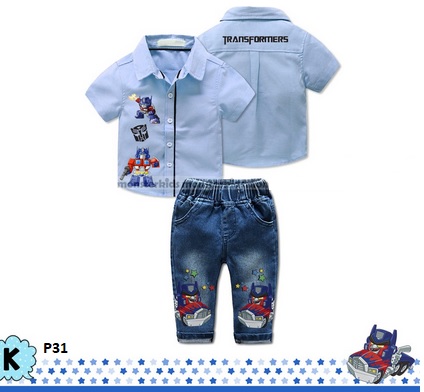 setelan kemeja celana jeans transformer